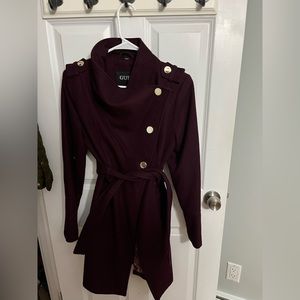 Guess Peacoat Asymmetrical With Gold Button Front & Belt - Size S
